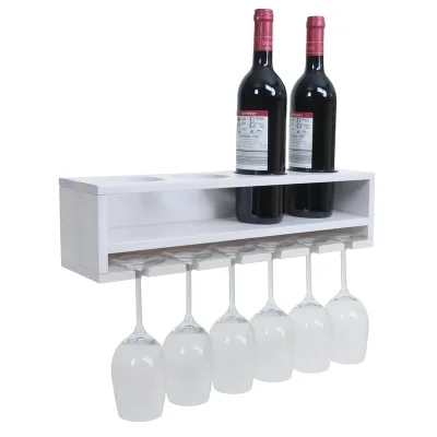 Weinregal MCW-P21, Glas-/Flaschenhalter Wandbar Regal für 4 Flaschen/6 Gläser Holz MVG-zertifiziert 12x48x12cm ~ weiß