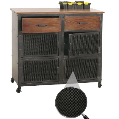 Werkstattwagen MCW-N28, Rollwagen, Rollen 2 Schubladen, 3D-Struktur Metall Holz 90x100x40cm ~ schwarz, braun