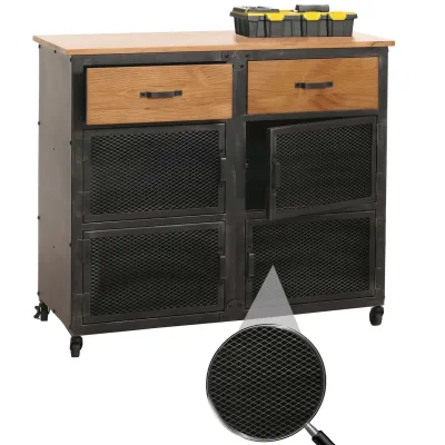 Werkstattwagen MCW-N28, Rollwagen, Rollen 2 Schubladen, 3D-Struktur Metall Holz 90x100x40cm ~ schwarz, natur