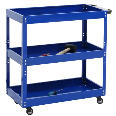 Werkzeugwagen MCW-M25, Rollwagen Werkstattwagen Transportwagen, Rollen Handgriff 3 Ladeflächen, Stahl 73x73x36cm blau