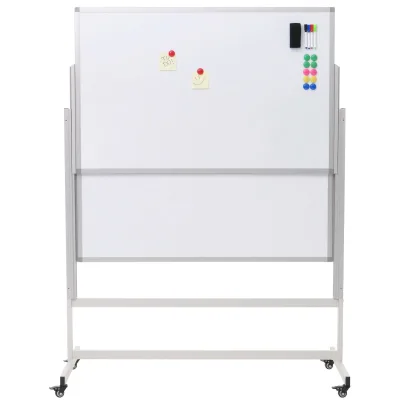 Whiteboard MCW-L87, Magnettafel, zwei Tafeln beidseitig beschreibbar höhenverstellbar rollbar inkl. Zubehör 101x69cm