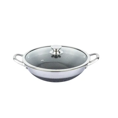 Wok Topf 32cm Edelstahl Wabenstruktur Ø32cm Induktion Anti Haft Kratzfest