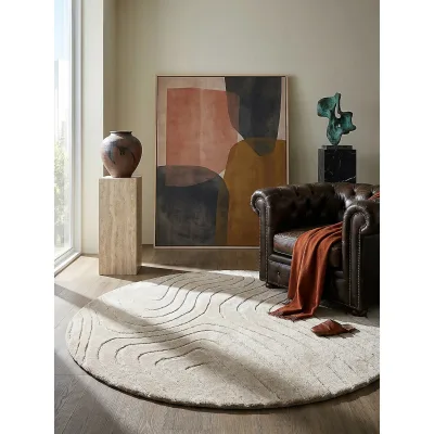 Wollteppich abstrakt Beige Ø160 cm - LEVEN   Kadima Design