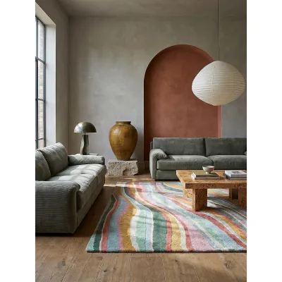 Wollteppich abstrakt Grün-Bunt 200 x 290 cm - DERWENT   Kadima Design
