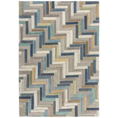Wollteppich geometrisch Blau-Bunt 160 x 230 cm - ESK   Kadima Design