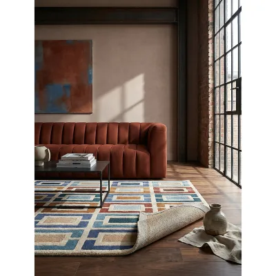 Wollteppich geometrisch Blau-Bunt 80 x 150 cm - DERWENT   Kadima