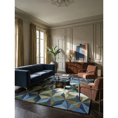 Wollteppich geometrisch Blau-Grün 160 x 230 cm - DERWENT   Kadima