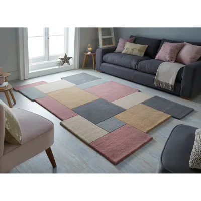 Wollteppich geometrisch Grau-Rosa 150 x 240 cm - HALLEIN   Kadima