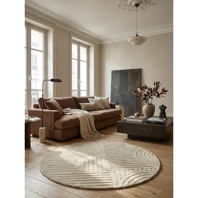 Wollteppich geometrisch Natur Ø160 cm - LEVEN   Kadima Design
