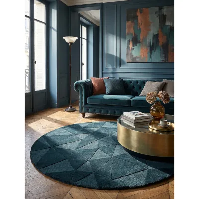 Wollteppich geometrisch Petrol Ø160 cm - DEBEN   Kadima Design