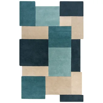 Wollteppich geometrisch Türkis 120 x 180 cm - HALLEIN   Kadima Design