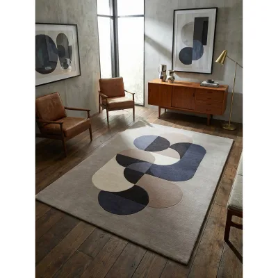 Wollteppich handgewebt HULL-Beverley, geometrisch, Hellgrau, 160 x 230 cm