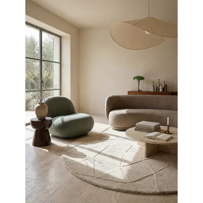 Wollteppich Hoch-Tief Natur Ø160 cm - DEBEN   Kadima Design