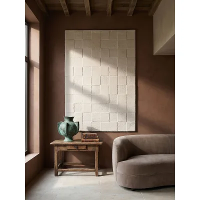 Wollteppich kariert Elfenbein 200 x 290 cm - DEBEN   Kadima Design