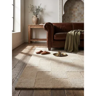 Wollteppich kariert Natur 200 x 290 cm - DEBEN   Kadima Design