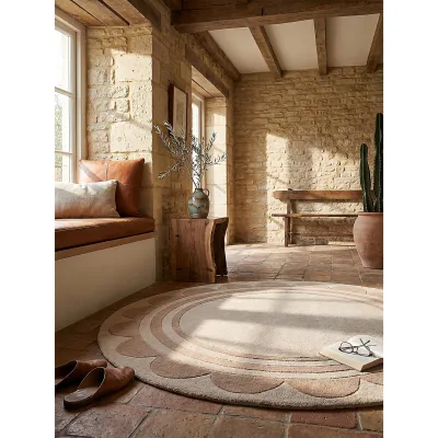 Wollteppich rund Beige Ø120 cm - WENSUM   Kadima Design