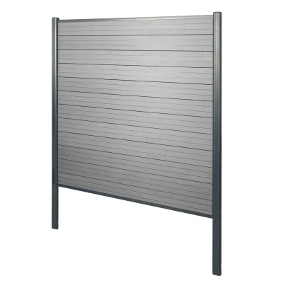 WPC-Sichtschutz Savoie, Windschutz Zaun, Alu-Pfosten zum Einbetonieren ~ Basiselement, 190cm grau