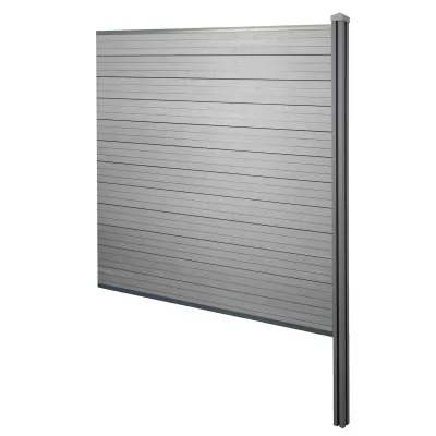 WPC-Sichtschutz Savoie, Windschutz Zaun, WPC-Pfosten zum Einbetonieren ~ Erweiterungselement, 188cm grau