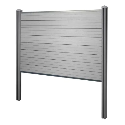 WPC-Sichtschutz Savoie, Zaun Windschutz, WPC-Pfosten zum Einbetonieren ~ Basiselement, 195cm grau