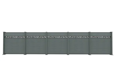 WPC-Sichtschutzzaun Valla - mit Design 5x Element + 6x Pfosten - Grau