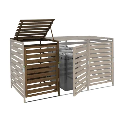 XL 1er-/2er-Mülltonnenverkleidung Erweiterung MCW-H62, Mülltonnenbox, 114x67x97cm Massiv-Holz ~ dunkelbraun