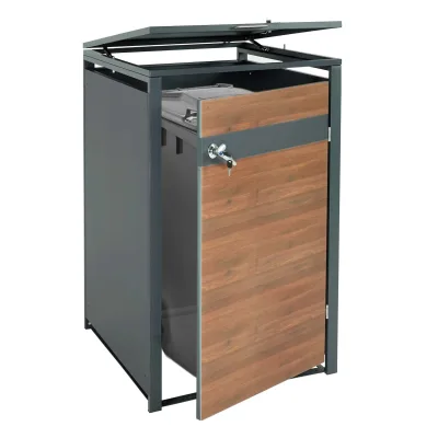 XL 1er/2er-Mülltonnenverkleidung MCW-J82, Mülltonnenbox, Metall 38kg, anthrazit ~ Kirsche-Holzoptik dunkelbraun