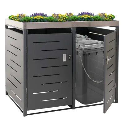 XL 2er-/4er-Mülltonnenverkleidung MCW-H40, Mülltonnenbox, Pflanzkasten Edelstahl-Metall 63kg 125x140x102cm erweiterbar