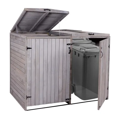 XL 2er-/4er-Mülltonnenverkleidung MCW-H74, Mülltonnenbox, erweiterbar 126x158x98cm Holz MVG ~ anthrazit-grau