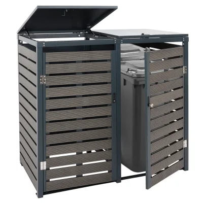 XL 2er-/4er-Mülltonnenverkleidung MCW-K14, Mülltonnenbox, 119x140x102cm WPC Metall 86kg ~ anthrazit