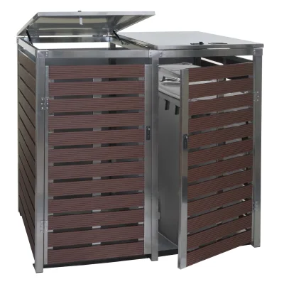 XL 2er/4er Mülltonnenverkleidung MCW-K14, Mülltonnenbox, 117x144x102cm WPC Edelstahl 88kg ~ Walnuss-Holzoptik