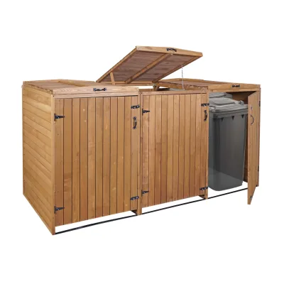 XL 3er-/6er-Mülltonnenverkleidung MCW-H74, Mülltonnenbox, erweiterbar 126x238x98cm Holz MVG ~ braun