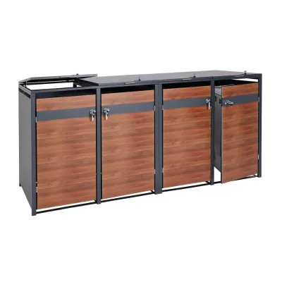 XL 4er/8er-Mülltonnenverkleidung MCW-J82, Mülltonnenbox, Metall 118kg, anthrazit ~ Kirsche-Holzoptik dunkelbraun