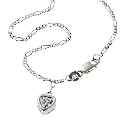 Zeeme Basic Fußkette 925 Silber mit Herz-Anhänger und Zirkonia weiß 25cm lang