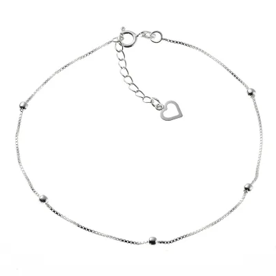 Zeeme Basic Fußkette Silber 925 mit Herz-Motiv 22,5+2cm lang