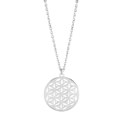 Zeeme Basic Halskette Silber 925 rhodiniert 42+3cm lang mit Motiv Blume des Lebens