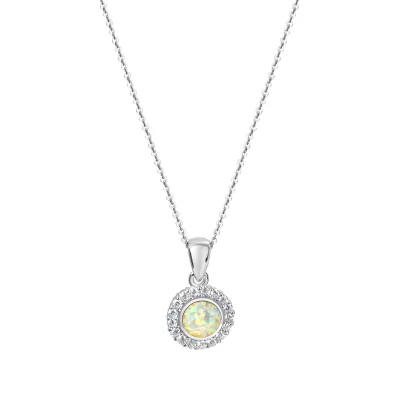 Zeeme Basic Halskette Silber 925 rhodiniert 45/42cm lang mit weißem syn. Opal und Zirkonia