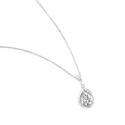 Zeeme Basic Halskette Silber 925 rhodiniert 45cm lang Tropfen-Anhänger mit weißem Zirkonia