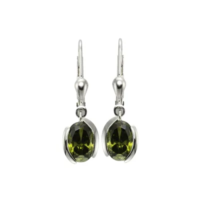Zeeme Basic Ohrringe Silber 925 mit Zirkonia-Steinen olivefarben 26mm lang