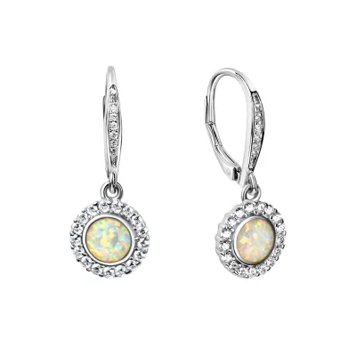 Zeeme Basic Ohrringe Silber 925 rhodiniert mit weißem syn. Opal 28mm lang