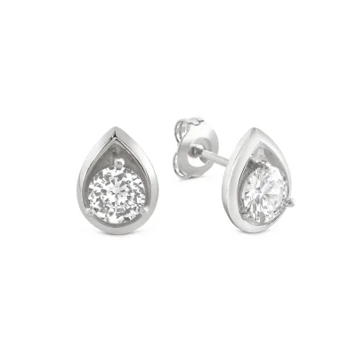 Zeeme Basic Ohrringe Silber 925 rhodiniert Tropfen-Form mit Zirkonia weiß