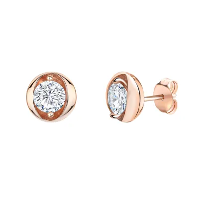 Zeeme Basic Ohrringe Silber 925 rosé-vergoldet mit weißen Zirkonia-Steinen