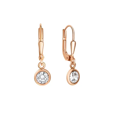 Zeeme Basic Ohrringe Silber 925 rosé-vergoldet mit Zirkonia weiß 25mm lang