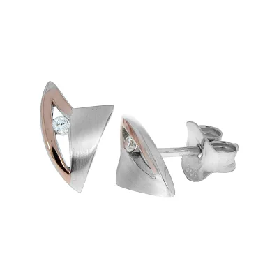 Zeeme Basic Ohrringe Silber 925 zweifarbig mit Zirkonia weiß