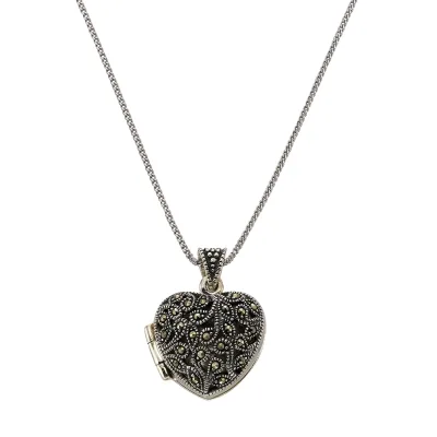 Zeeme Gemstones Halskette Silber 925 oxidiert Medaillon Herz-Form mit 25x Markasit