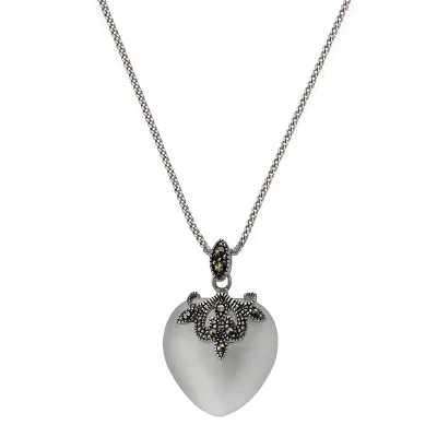 Zeeme Gemstones Halskette Silber 925 oxydiert 45cm lang mit Katzenauge und Markasit