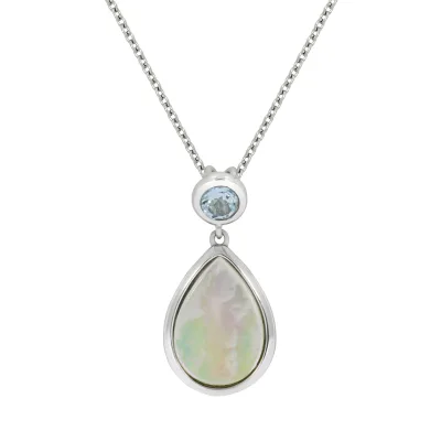 Zeeme Gemstones Halskette Silber 925 rhodiniert 42+5cm Perlmutt weiß Topas blau