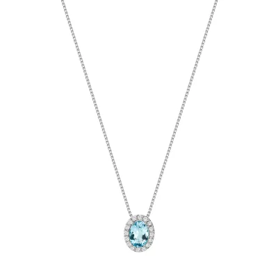 Zeeme Gemstones Halskette Weißgold 375 mit echtem Blautopas (beh.) und Zirkonia-Steinen 42cm lang
