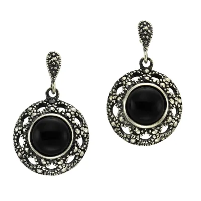 Zeeme Gemstones Ohrringe Silber 925 oxydiert mit schwarzem Achat 8mm
