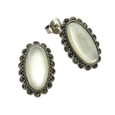 Zeeme Gemstones Ohrringe Silber 925 oxydiert mit weißem Perlmutt