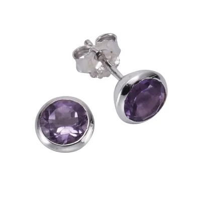 Zeeme Gemstones Ohrringe Silber 925 rhodiniert mit echtem Amethyst 7,5mm